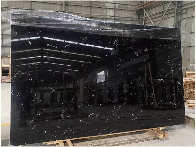 excellent black ice flower marble slabs oem
